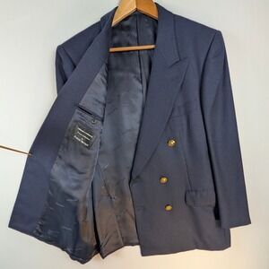 Franck Namani Ultimum Cashmere Double Breasted Suit Jacket 43L Blue Gold Buttons